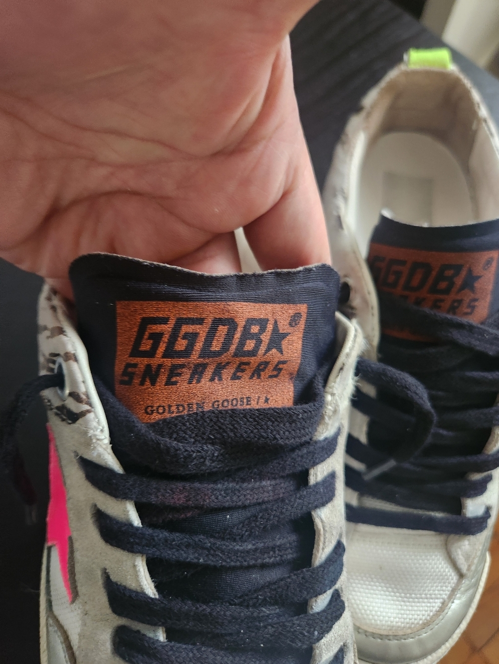 Golden Goose Yeah Size 37  White Sneakers with Hot Pink Star and Animal Print - Picture 8 of 12